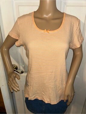 Vintage Oscar de la Renta Peach and White Striped Short Sleeve Tee
